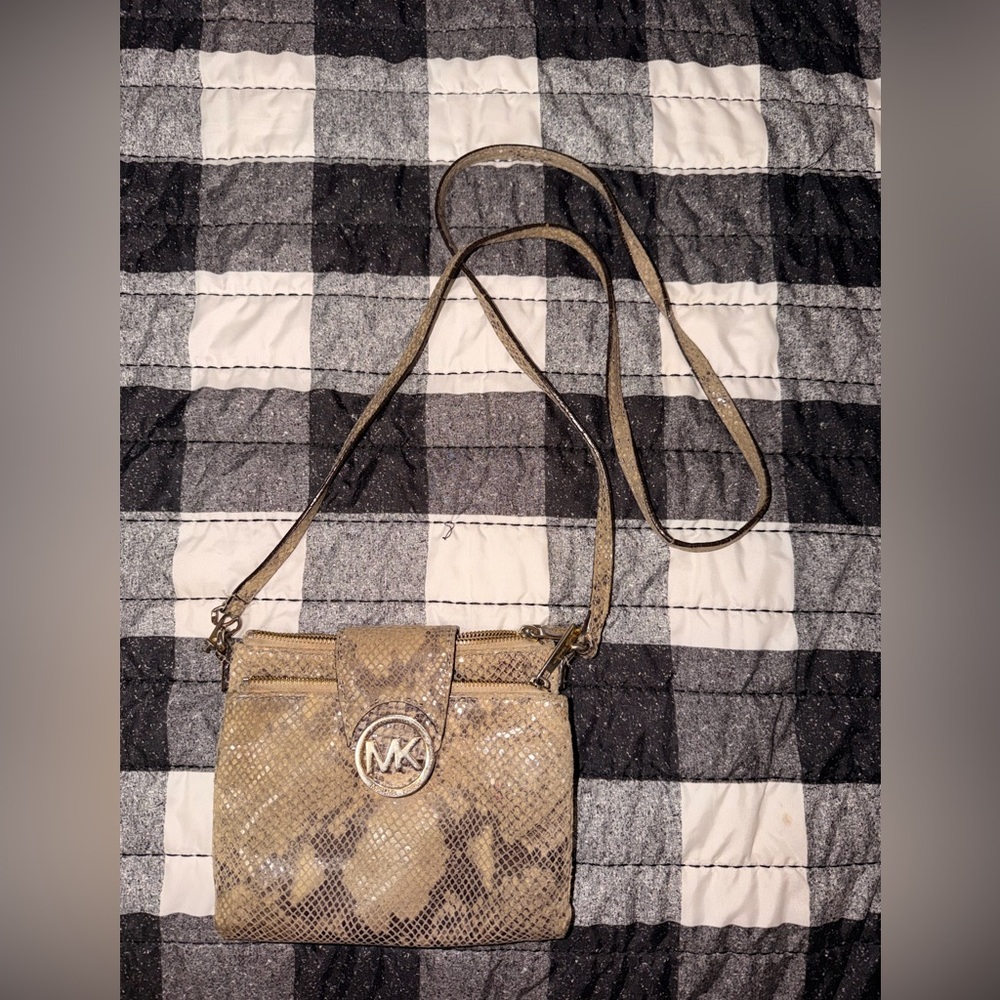 Michael Kors Beige Snakeskin-Embossed Crossbody Bag